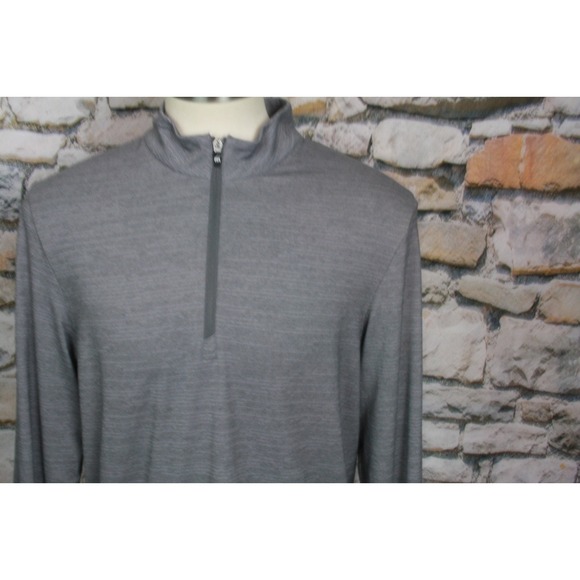 TRAVIS MATTHEW Men's Jersey Gray Chest Strip 1/4 zip Mock Neck Poly Cotton L - Picture 3 of 15